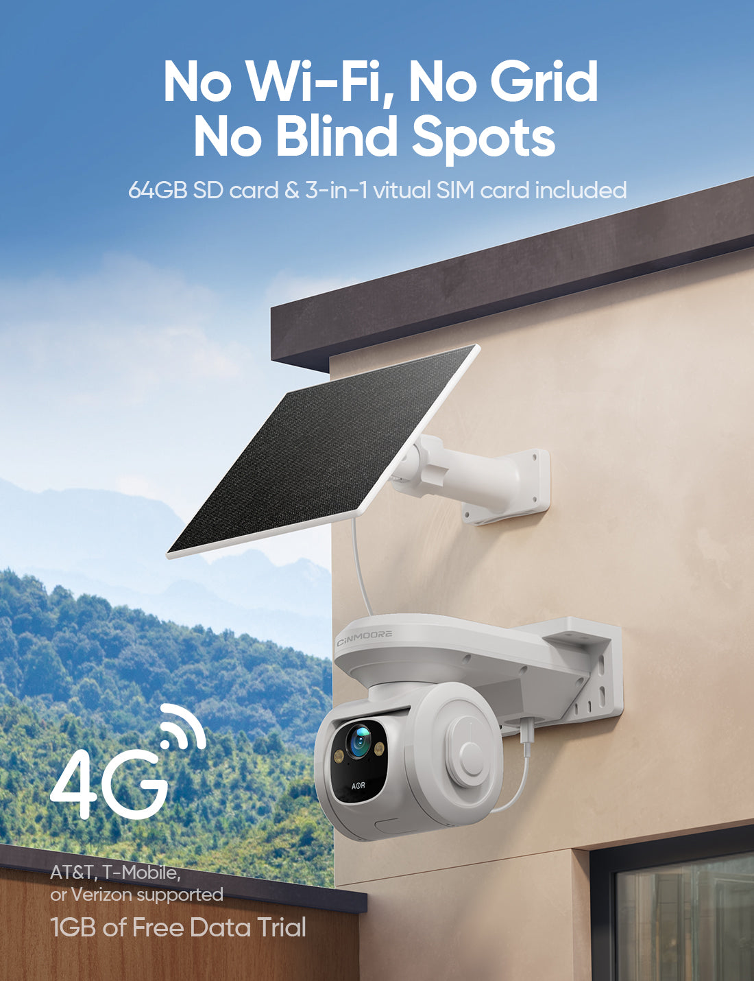 Solar 4G AOR Camera w/ 3-in-1 SIM & 64GB SD (White)-4GSENTRY(PT2U)