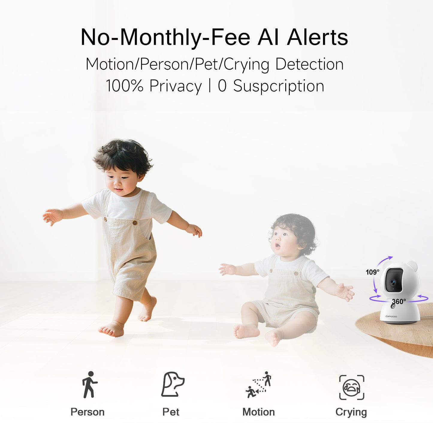 2.5K Wired Wi-Fi Camera w/ Non-subscription AI Detections & Alerts-Snowbear(C2LU)