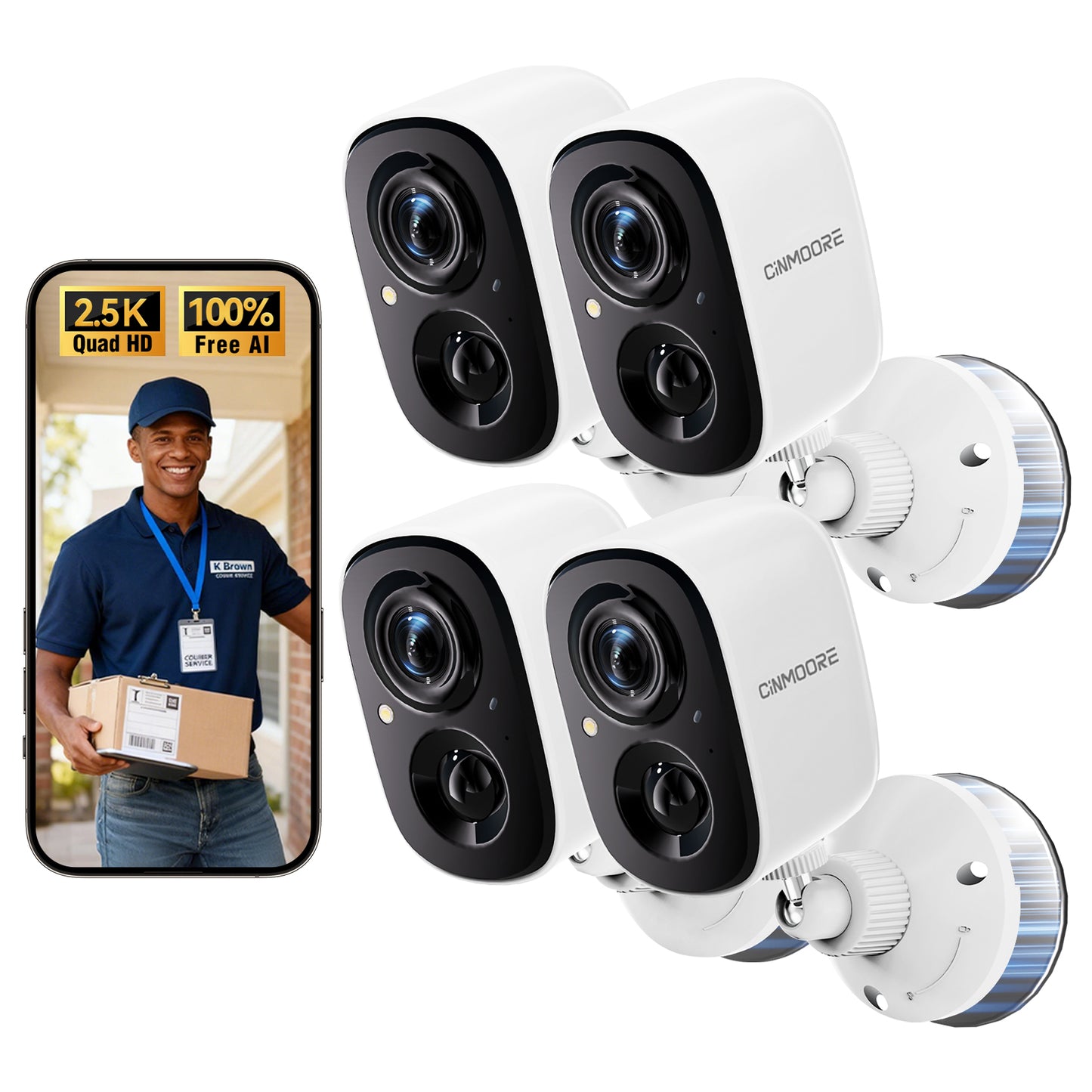 4-Pack Wireless 2.5K Wi-Fi Battery Camera w/ Non-Subscription AI Detections(BC22U)