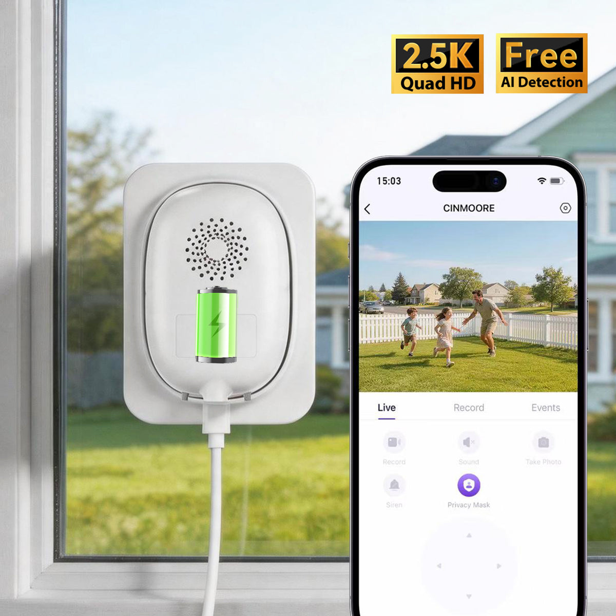 Wireless 2.5K Wi-Fi Window Security Camera w/ Non-Subscription AI Detections(BC22EU)