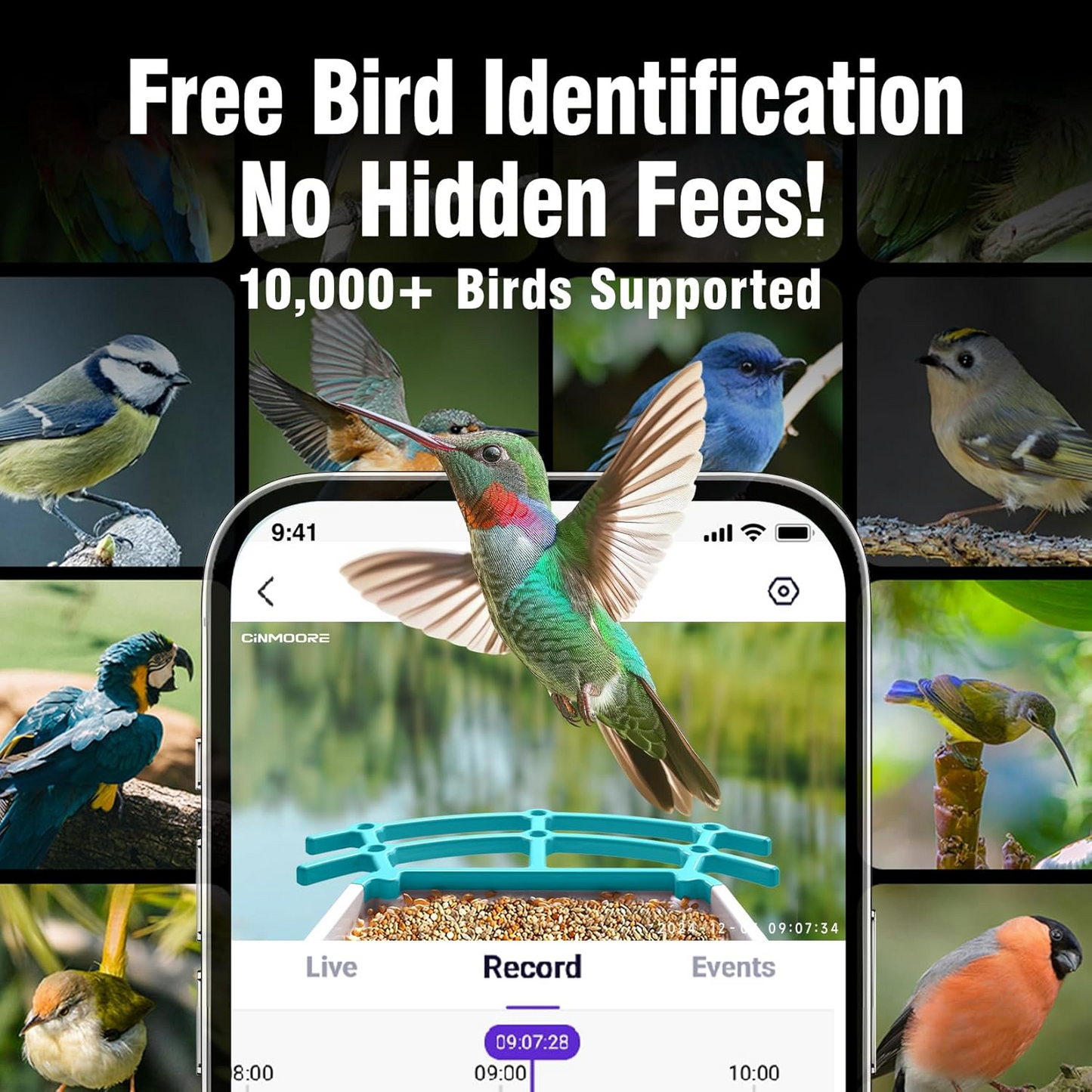 Solar 2.5K Wi-Fi Bird Feeder w/ Non-Subscription Bird Species Identification-BirdHub(P2U)