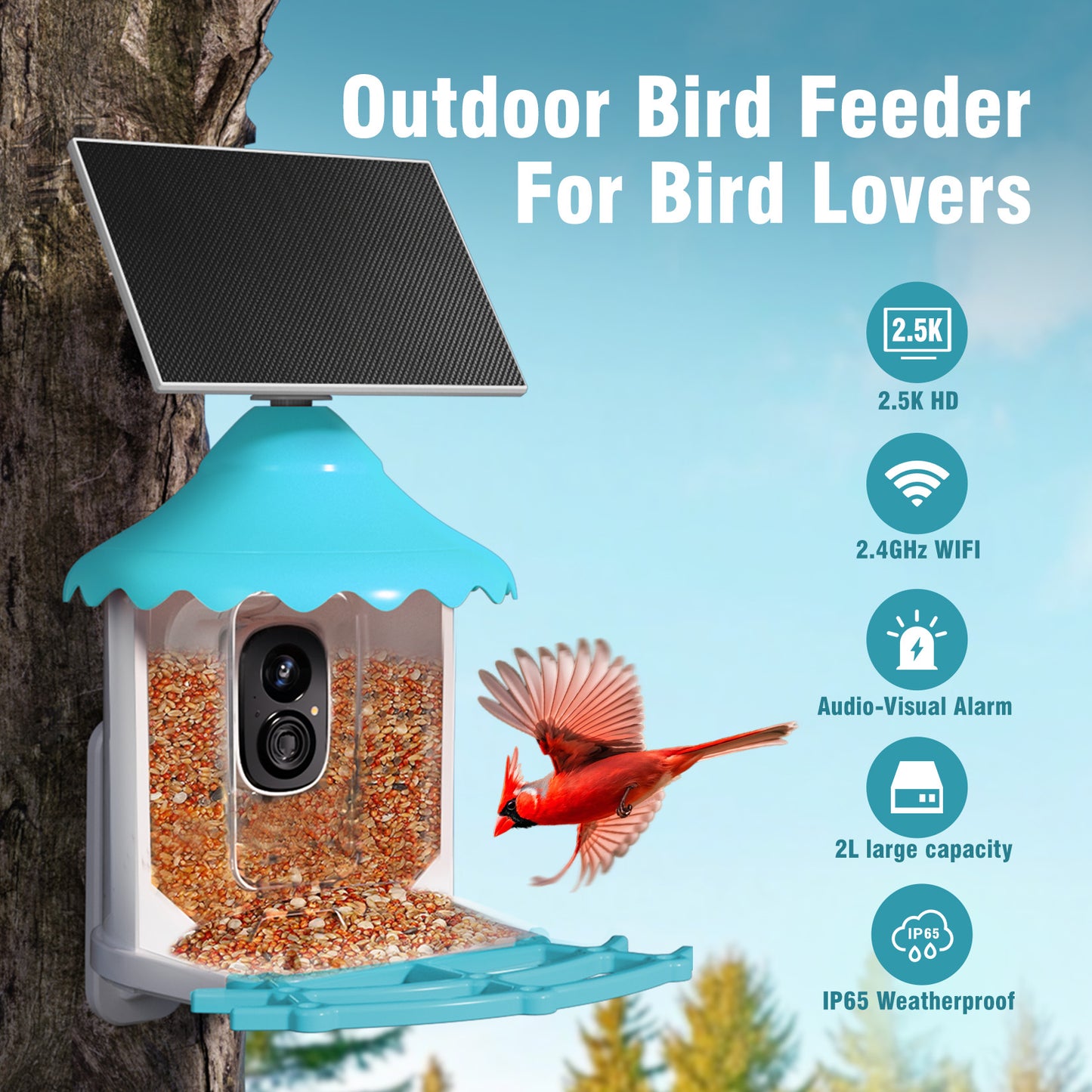 Solar 2.5K Wi-Fi Bird Feeder w/ Non-Subscription Bird Species Identification-BirdHub(P2U)