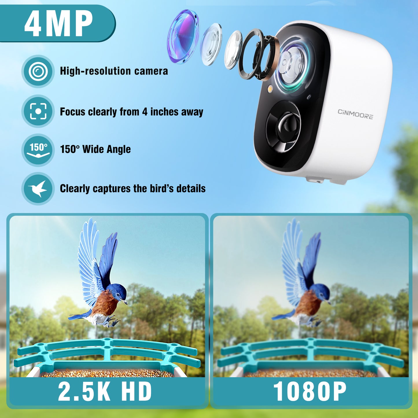 Solar 2.5K Wi-Fi Bird Feeder w/ Non-Subscription Bird Species Identification-BirdHub(P2U)