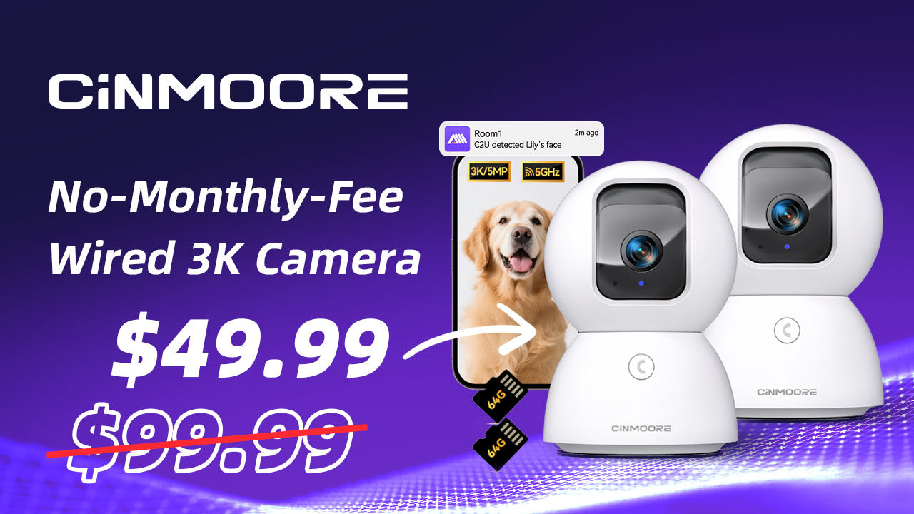 2Pack 3K Wi-Fi Camera w/ No-Monthly-Fee AI Detections & 64GB Local Storage-SnoWhite(C2U)