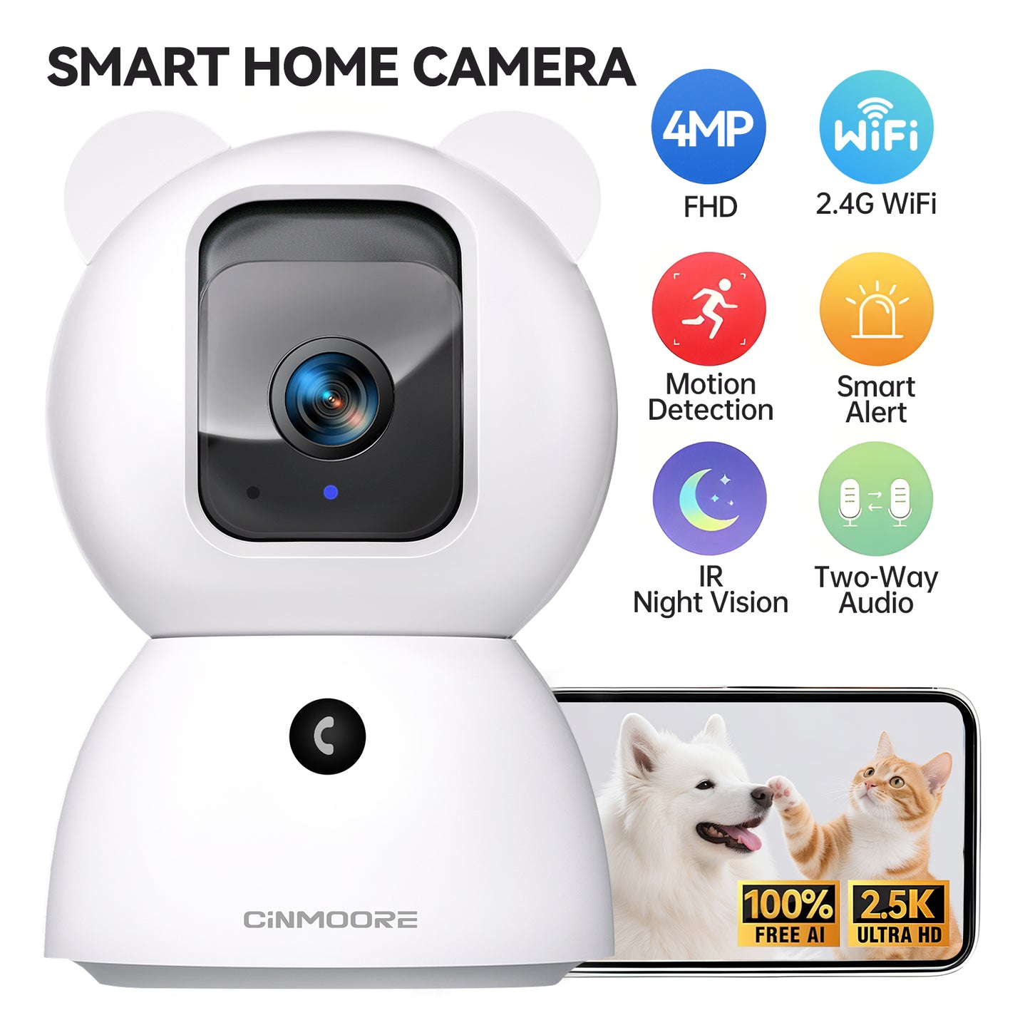 2.5K Wired Wi-Fi Camera w/ Non-subscription AI Detections & Alerts-Snowbear(C2LU)