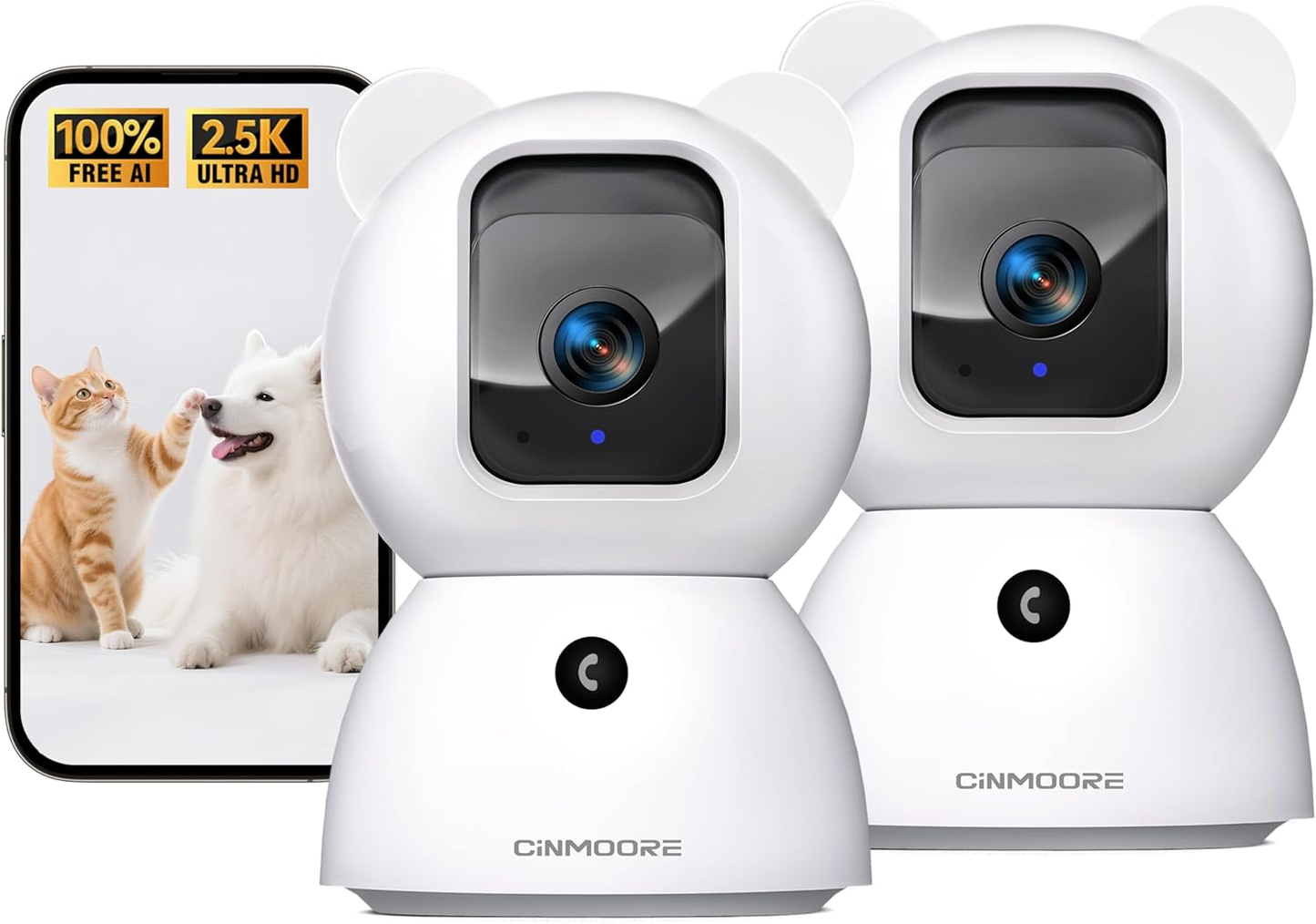 2-Pack 2.5K Wired Wi-Fi Camera w/ Non-subscription AI Detections & Alerts-Snowbear(C2LU)