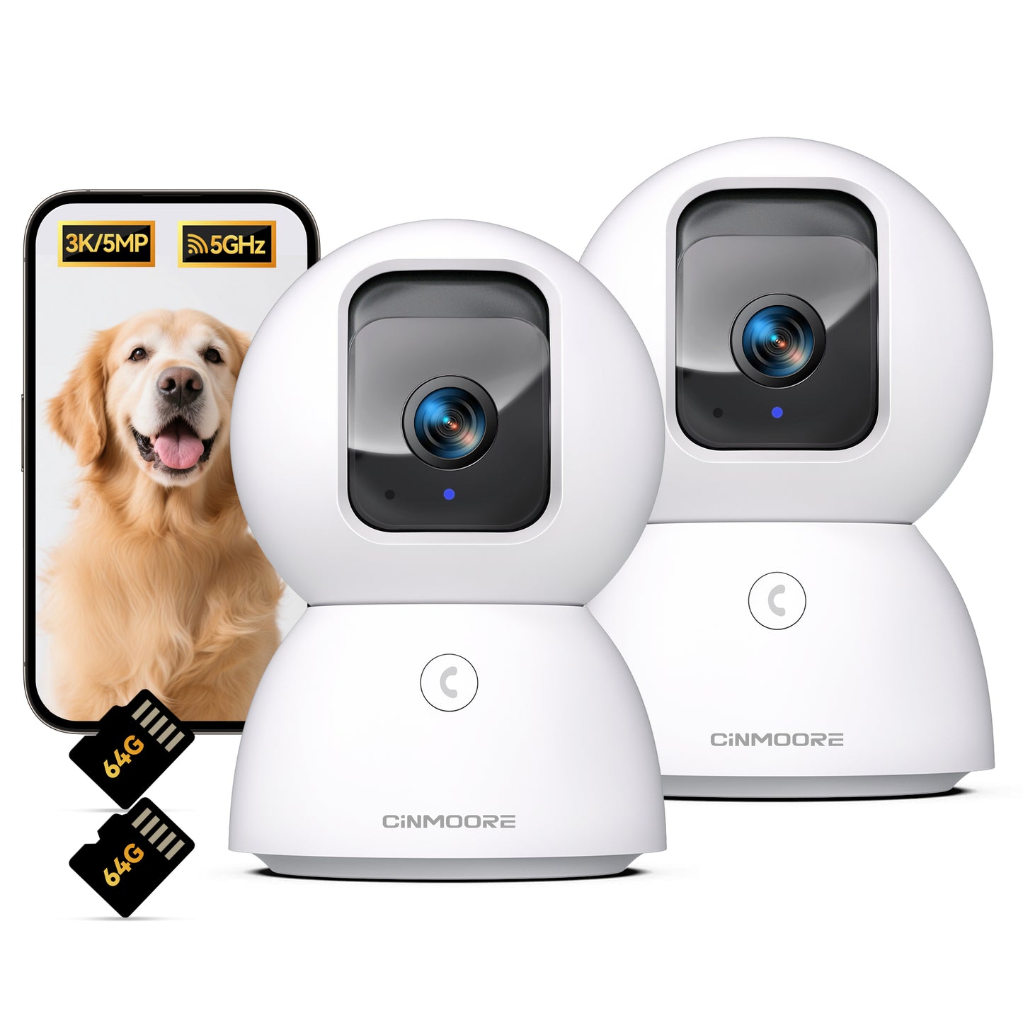 3K Wi-Fi Camera w/ No-Monthly-Fee AI & 64GB SD Card-SnoWhite(C2U)