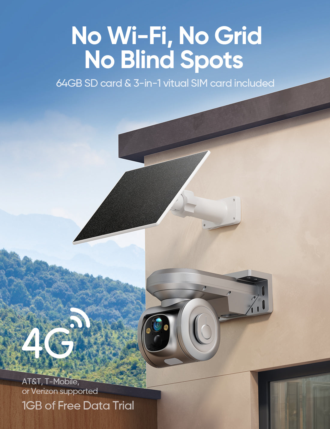 Solar 4G AOR Camera w/ 3-in-1 SIM & 64GB SD-4GSENTRY(PT2U)